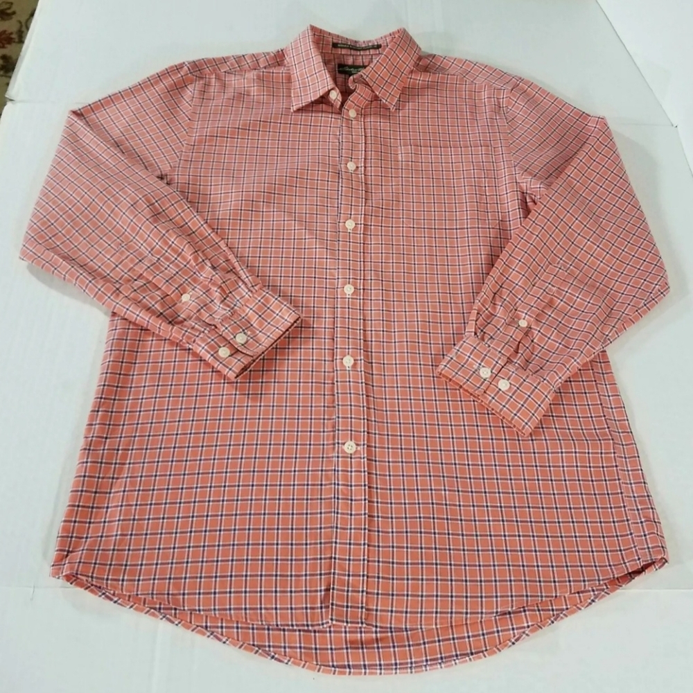 Eddie Bauer Wrinkle Resistant LS Checks Button Down Shirt Men Med Runs Big